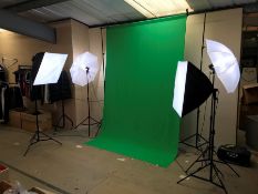 Green Screen Photographing Area Complete with Green Screen Fabric, 4no. Photography Lights