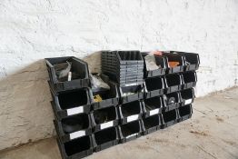 28no. Black Plastic Tote Bins with Contents as Lotted