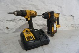 DeWalt 18V XRLI-ion DCD776 Drill, DeWalt DCH253 Hammer Drill & DeWalt Charging Block