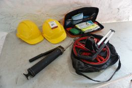 2no. Builders Hats, Grease Dispenser, Wheel Measurer and Health & Safety Kit