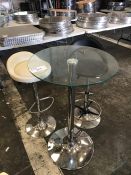 Glass Topped Chrome Based Poser Table & 2no. Faux Leather Stools as Lotted