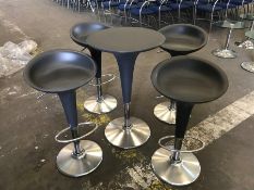 4no. Black Height Adjustable Stools & Height Adjustable Table 550mm Dia, Please Note: Buyer Must