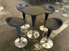 4no. Black Height Adjustable Stools & Height Adjustable Table 550mm Dia, Please Note: Buyer Must