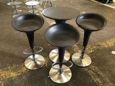 3no. Black Height Adjustable Stools & Height Adjustable Table 550mm Dia (Note Damage to Table),