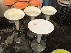 3no. White Height Adjustable Stools & Height Adjustable Table 550mm Dia, Please Note: Buyer Must