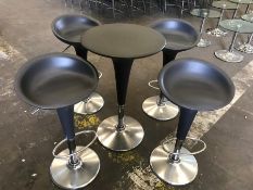 4no. Black Height Adjustable Stools & Height Adjustable Table 550mm Dia, Please Note: Buyer Must