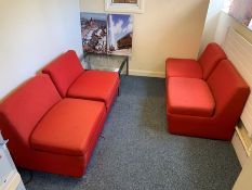 4no. Red Fabric Reception Chairs & Glass Table as Lotted