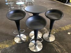 3no. Black Height Adjustable Stools & Height Adjustable Table 550mm Dia, Please Note: Buyer Must