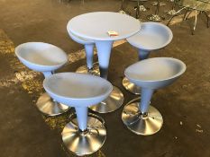 5no. Blue Height Adjustable Stools & Height Adjustable Table 550mm Dia, Please Note: Buyer Must be