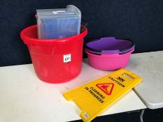Quantity of Empty Containers & Wet Floor Sign As Lotted