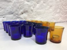 9no. Yellow Stained Glass & 13no. Blue Stained Glass Tea Holders