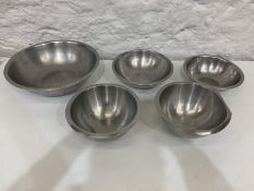 5no. Various Stainless Steel Commercial Mixing Bowls