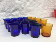 8no. Yellow Stained Glass & 14no. Blue Stained Glass Tea Holders