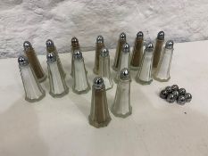 8no. Glass Salt Shakers and 8no. Glass Pepper Shakers with Spare Lids