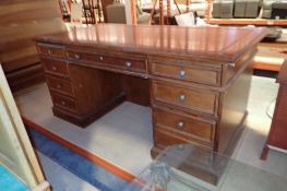 Lot of Leather Inlay Double Pedestal Desk and Colonial Style Double Pedestal Desk-USED.