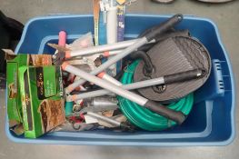 Lot of Tote Bin, Pruning Shears, Garden Hose, etc.