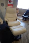 Ekornes Stressless View Large Paloma Leather Reclining Arm Chair w/ Ottoman and Elevator Rings for C