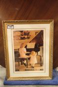 Framed 41"x32" Girls at Piano Picture.