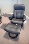 Ekornes Stressless President Medium Leather Reclining Arm Chair w/ Ottoman, Computer Table and Eleva