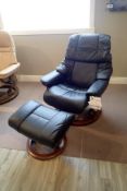 Ekornes Stressless Reno Medium Paloma Leather Reclining Arm Chair w/ Ottoman.