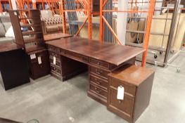 Lot of Double Pedestal Desk, 2 Mobile Pedestals and Stationary Cabinet-USED.