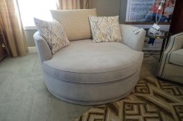 Decor-Rest 59" Swivel Chair w/ Swivel Back Pillow and (2) 24" Throw Pillows.