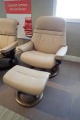 Ekornes Stressless Sunrise Large Paloma Leather Reclining Arm Chair w/ Ottoman and Elevator Rings fo