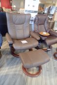 Ekornes Stressless Wing Large Paloma Leather Reclining Arm Chair w/ Ottoman and Elevator Rings for C