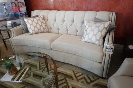 Decor-Rest Tufted Back 84" Sofa w/ (4) 20" Square Throw Pillows.