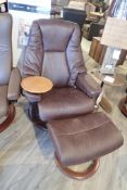 Ekornes Stressless Live Medium Paloma Leather Reclining Arm Chair w/ Ottoman and Swing Table.