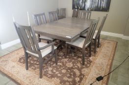 Handstone 48"x42" Pedestal Dining Table w/ (2) 12" Leaves, 1 Parker Captains Dining Chair and 5 Park