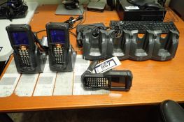 Lot of 3 Motorola MC3090 Barcode Scanners, 2 Single Chargers, 4-Bank Charger and Adaptas 3800g Hand