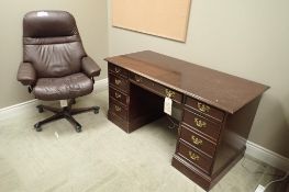 Lot of Double Pedestal Desk, Vertical 4-Drawer File Cabinet and Desk Chair-USED.