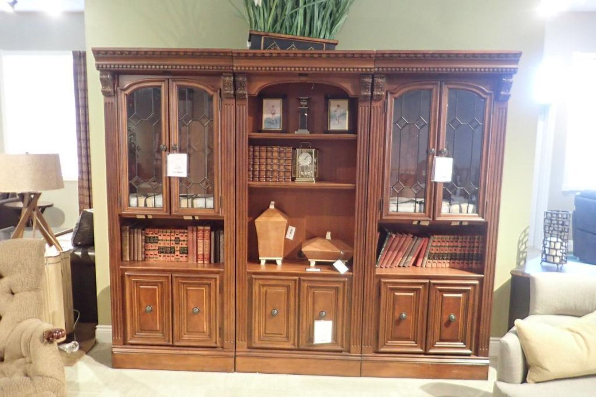 PHF 3-Piece Cabinet w/ Built-in Lights, (2) 32"x80" Leaded Glass w/Bevelled Accent Door Cabinets and