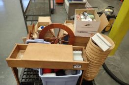 Lot of Spinning Wheel, Weaving Yarn, Ribbon, Dishware, Baskets, etc.