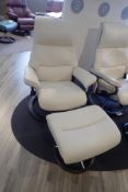 Ekornes Stressless View Small Paloma Leather Reclining Arm Chair w/ Ottoman, Swing Table, and Elevat