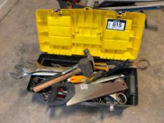 Tool Box w/ Asst. Tools Including Saw, Wrenches, Fittings, Hammer, etc.