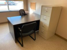 L-Shaped Desk w/ Task Chair, Side Chair, 4-Drawer Vertical Filing Cabinet