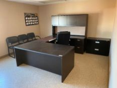 U-Shaped Desk w/ Overhead Hutch, Task Chair, (2) Side Chairs, 2-Drawer Lateral Filing Cabinet, etc.