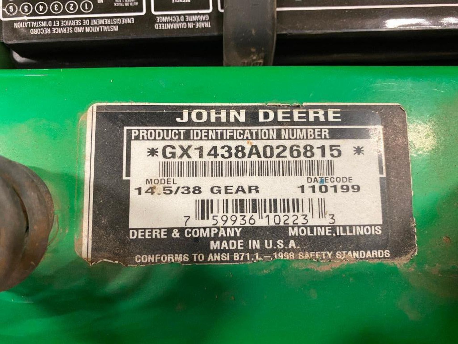 John Deere Sabre Ride Lawn Mower, , Model14.5/38, Serial: GX1438A026815 - Image 7 of 8