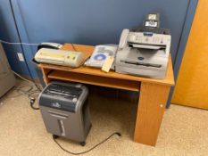 Lot of Desk, Paper Shredder, Fax Machine, Laminator, Waste Bin, etc.