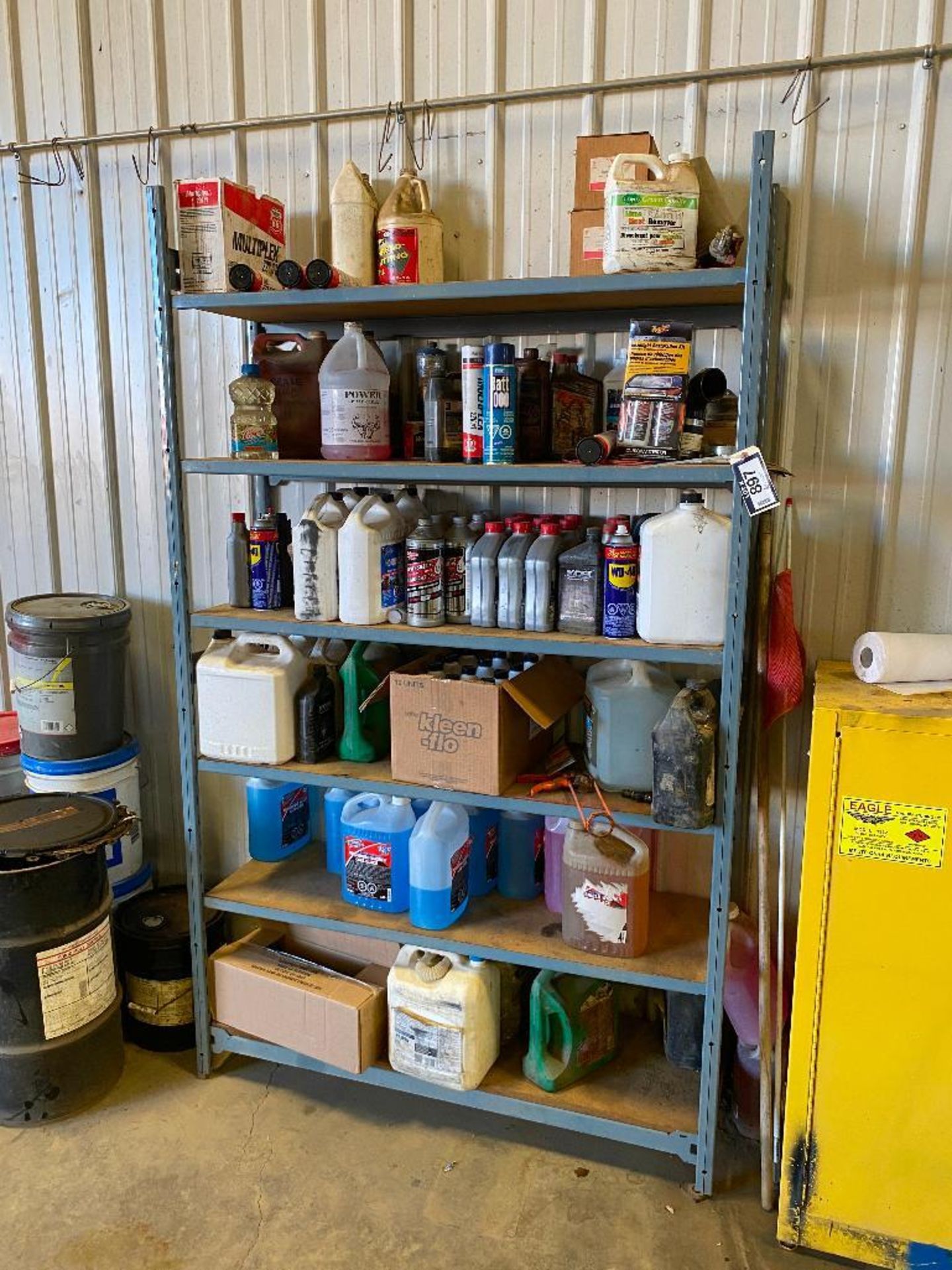 Section of Shelving w/ Asst. Contents including Windshield Washer Fluid, Oil, Coolant, etc.