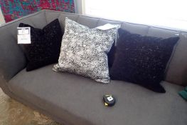 Lot of Patterned 24" Square Toss Pillow and 2 Black 20" Square Throw Pillows.