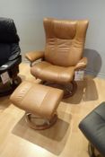 Ekornes Stressless Wing Large Paloma Leather Self Reclining Arm Chair w/ Ottoman.