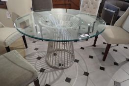 Decor-Rest Atlantis 48" Round Metal Based Pedestal Table w/ Bevelled Glass Top.