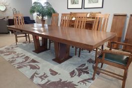 Stickley 74"x44" Dining Table w/ (4) 12"x44" Leaves, 2 Stickley Highlands Dining Arm Chairs, and 4 S