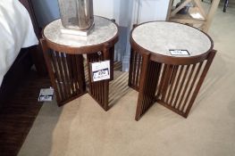 Lot of 2 Stickley Park Slope 20" Round Marble Top End Tables.