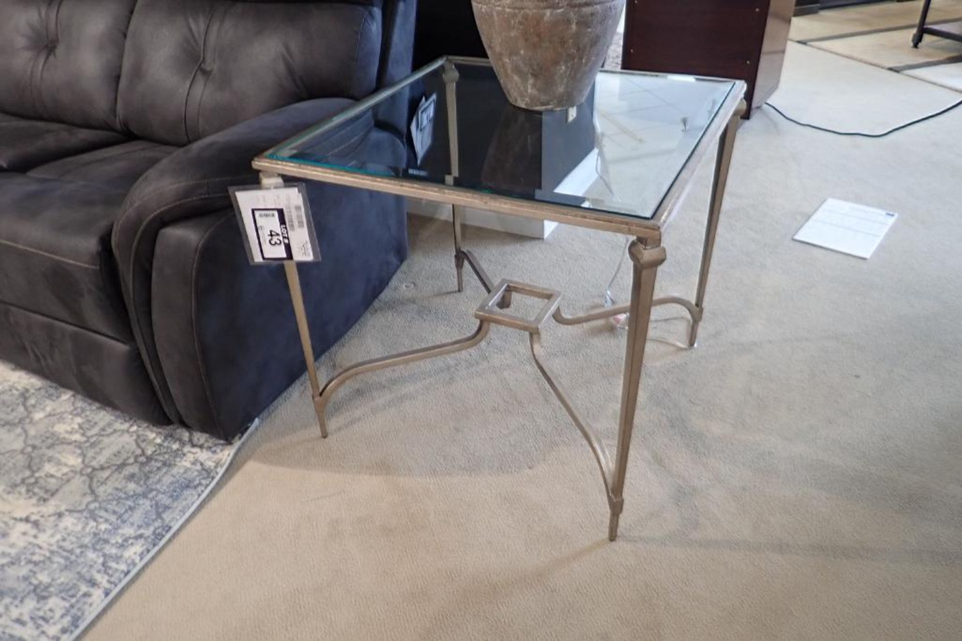 Sherrill 27" Square End Table w/ Bevelled Glass Top.