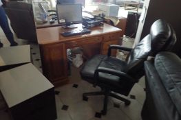 Lot of Double Pedestal Desk, Mobile Pedestal, Task Chair and Asst. Office Supplies- USED.
