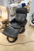 Ekornes Stressless Console Medium Paloma Leather Self Reclining Arm Chair w/ Ottoman.